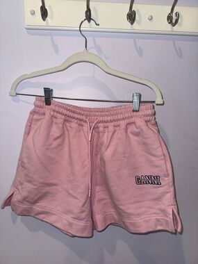 Ganni Soft Pink Terry High Waist Drawstring Shorts